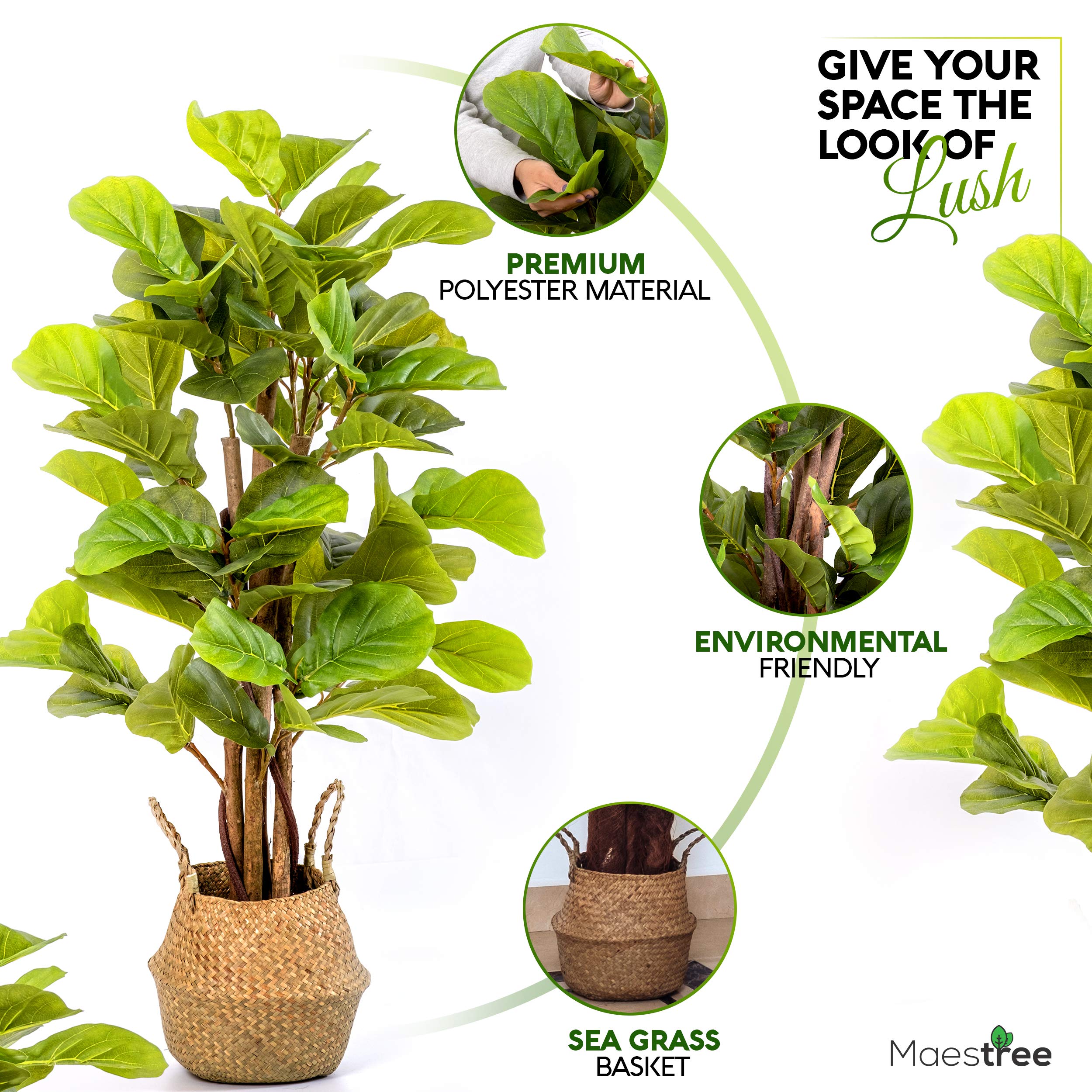 Maestree Faux Fiddle Leaf Fig Tree Artificial Plant 4 Feet Tall Fake