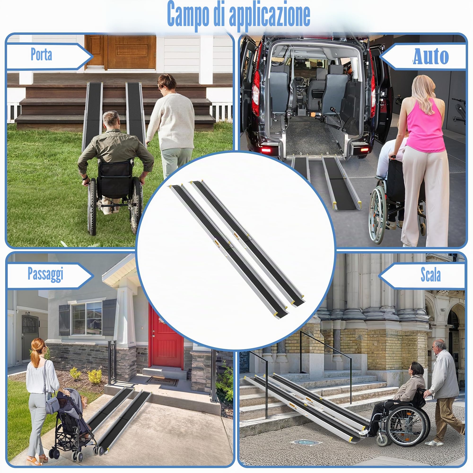 FIVMEN 2X Rampa Telescopica per Sedie a Rotelle 107-183 cm in Alluminio, Rampa per Sedie a Rotelle, Capacità di Carico 300 kg, Rampa Telescopica, Rampa di Carico, Regolabile, Portatile per Sedie a