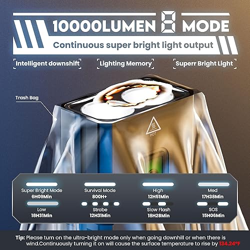 Miniatura 2 de Luces de bicicleta para conducción nocturna, alto rendimiento de 10000 lúmenes, rotación de 360 grados, tiempo de funcionamiento continuo más de 74