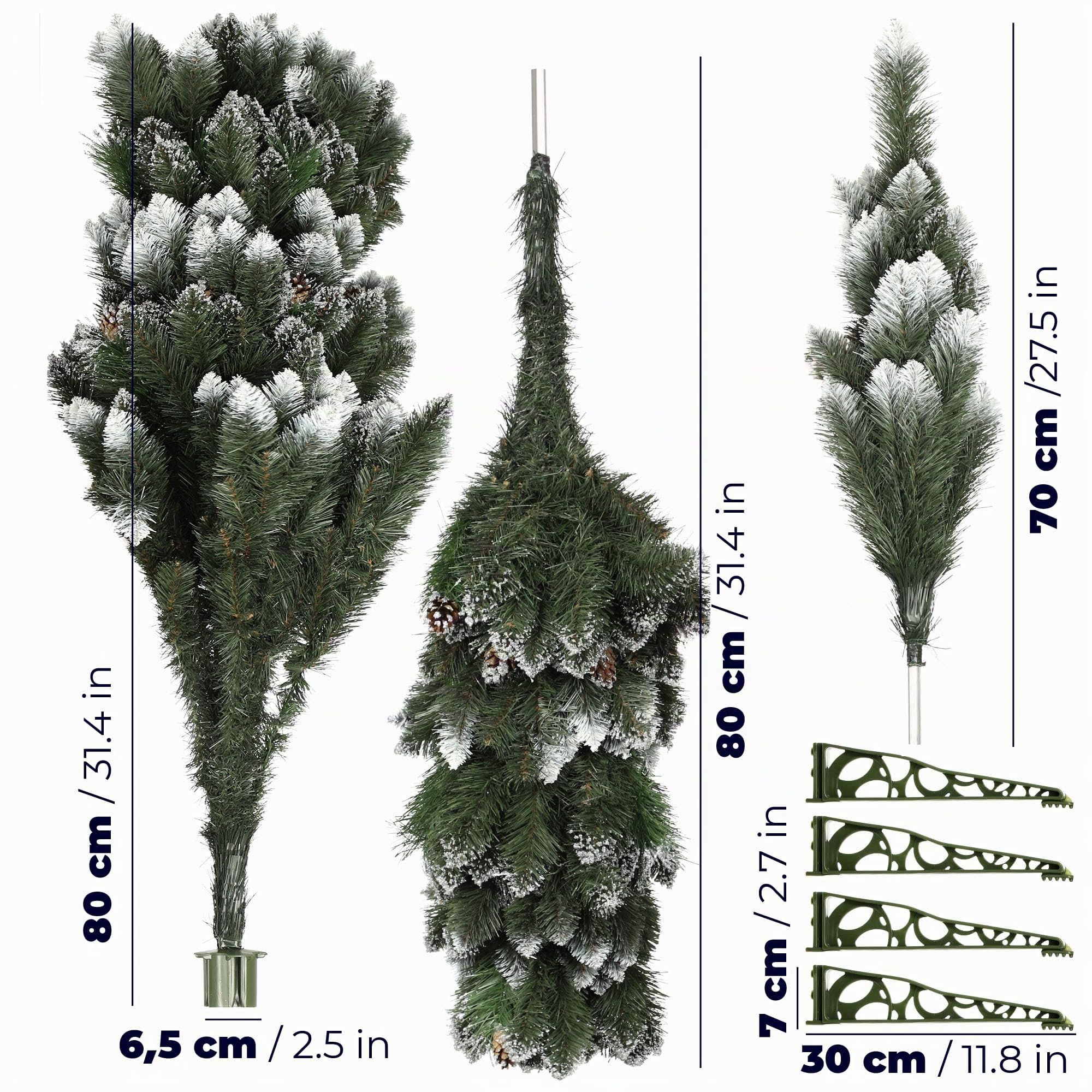 KADAX Sapin de Noël artificiel avec givre et cônes 220 cm, sapin vert avec 521 branches, env. 120 cm, pin en PVC avec support en plastique (renne 220 cm)