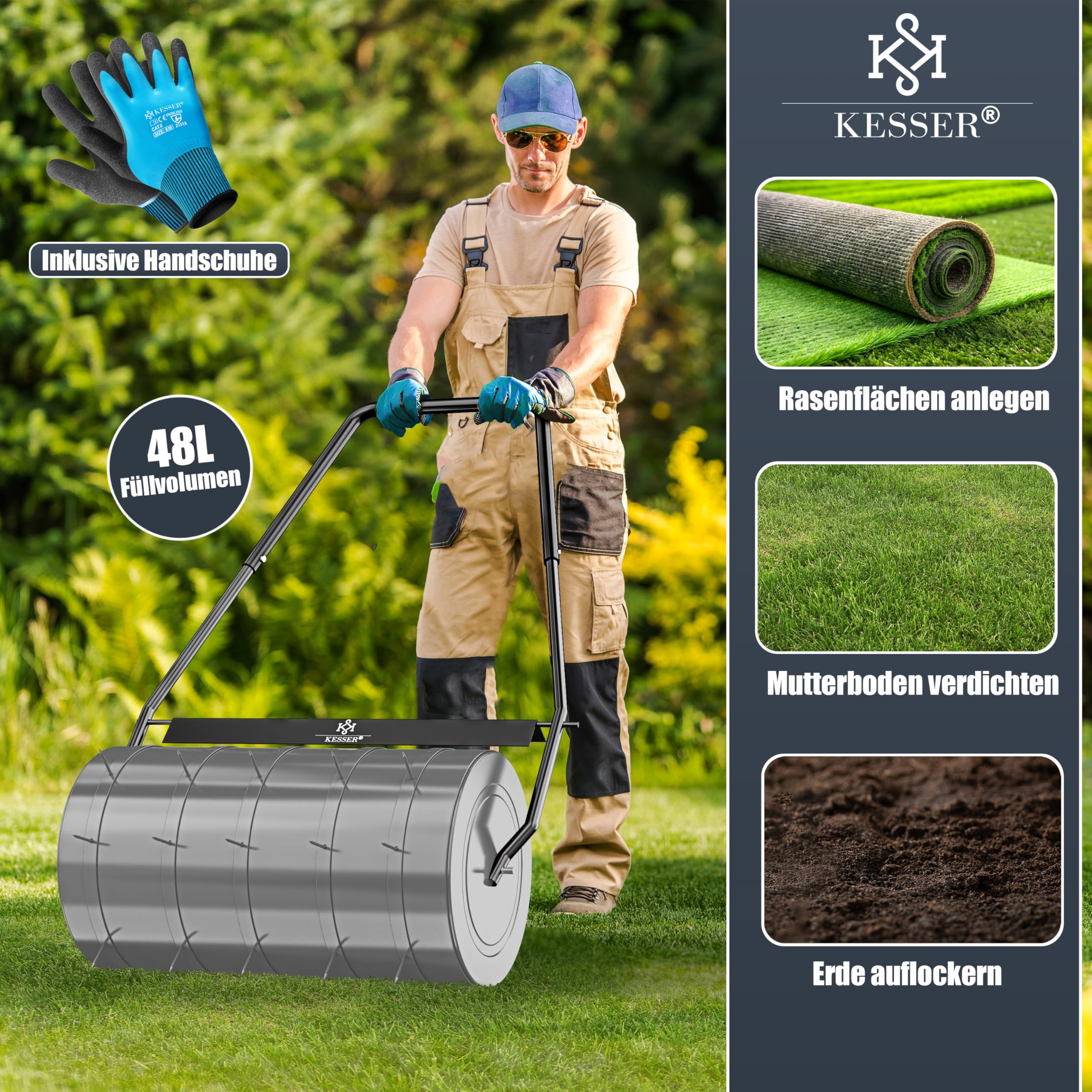 COSTWAY Rullo Per Prato 60cm Larghezza - Compatta Terreno E Zolle - Foto 9