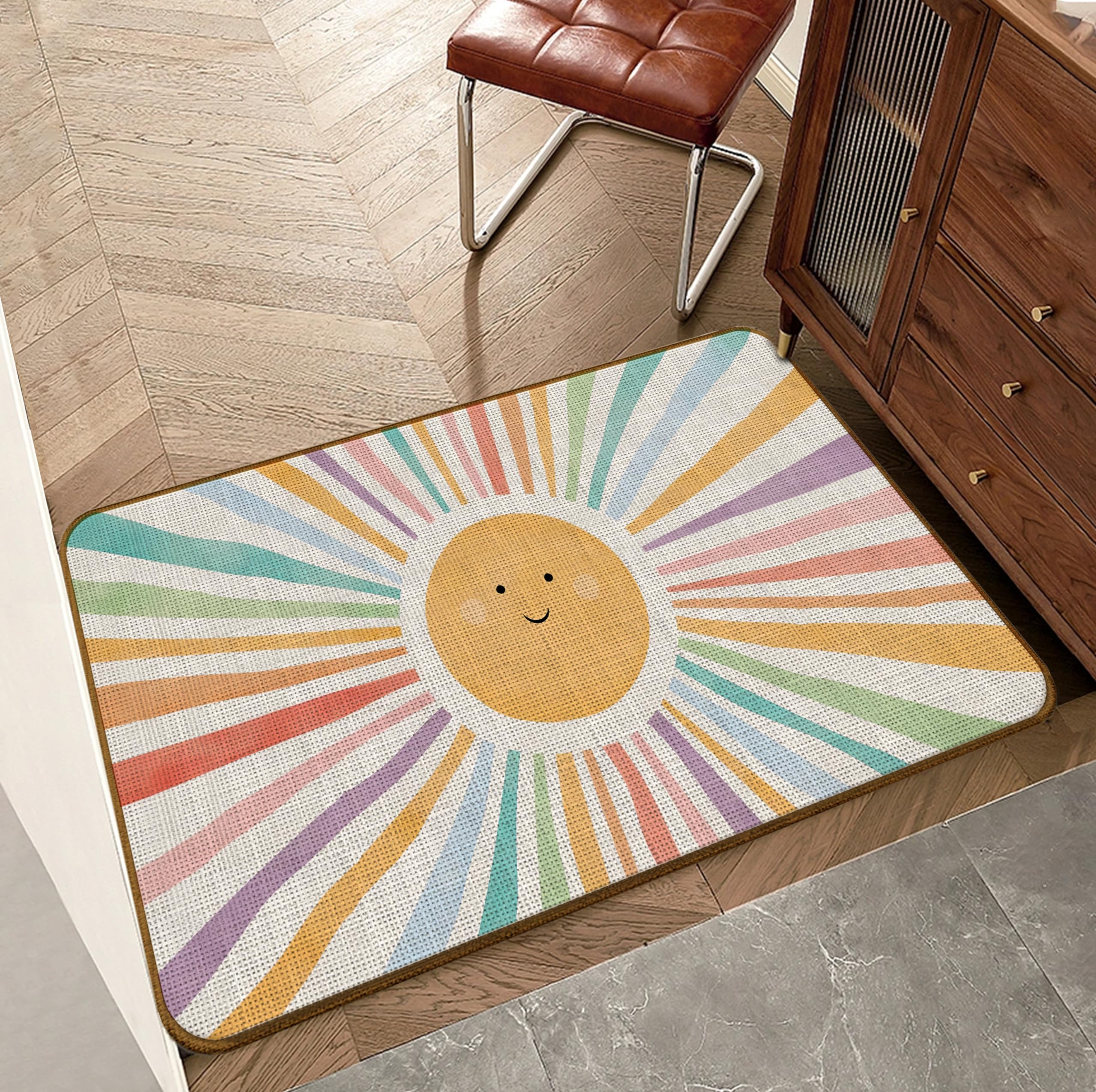 Smiling Sun Paillasson bohème pour entrée extérieure, intérieur et extérieur - 43,2 x 76,2 cm