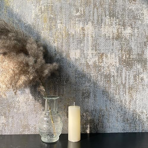 Papel tapiz gris y dorado de 17.3 x 236 pulgadas, papel tapiz blanco industrial metálico texturizado, papel de contacto moderno, papel tapiz de