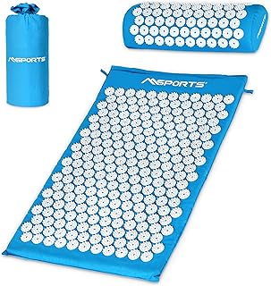 Akupressurmatte Premium, Akupressur Set - inkl. Akupressurmatte, Kissen, Tasche & Workout App, Bezug aus 100% Baumwolle, Lösung von Verspannungen I Massagematte (Cyan)