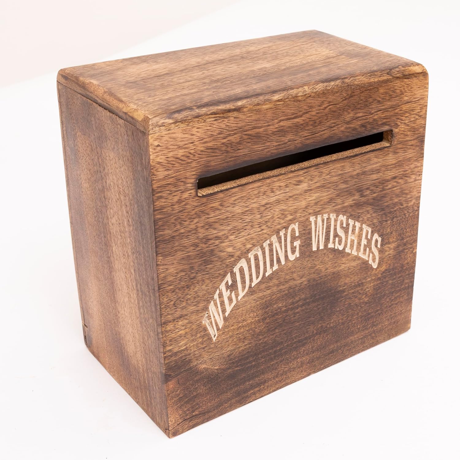 Handmade Wooden Wedding Card Box – Rustic Vintage Envelope Drop Box - Single Slot & Slide Opening, Card Holder for Money Gift, Honeymoon Fund, Wedding Reception, Bridal Shower Parties - Large, Brown