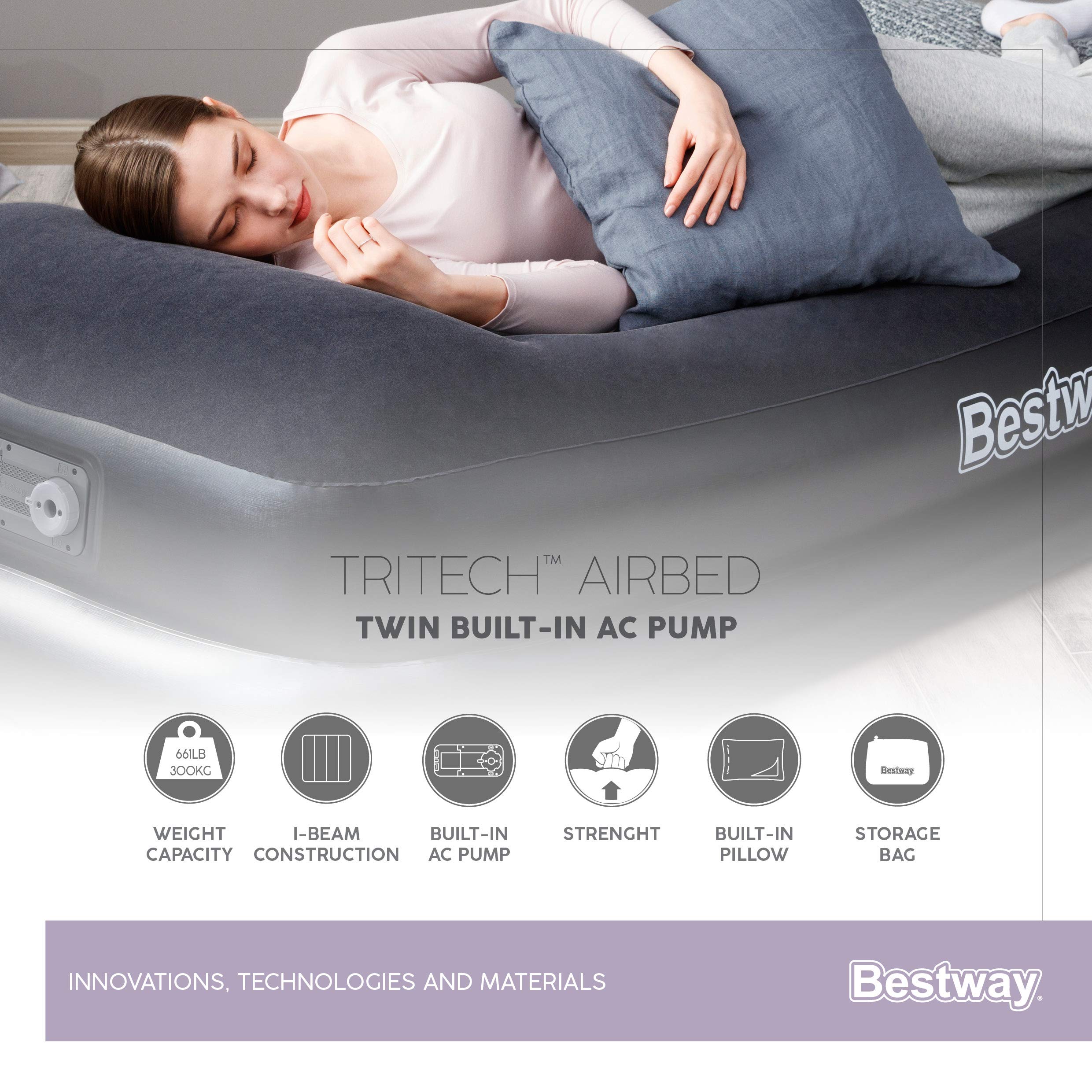 Bestway Tritech™ Luftbett, Aeroluxe, Schwarz, 203 x 152 x 46 cm, Double, mit integrierter Elektropumpe