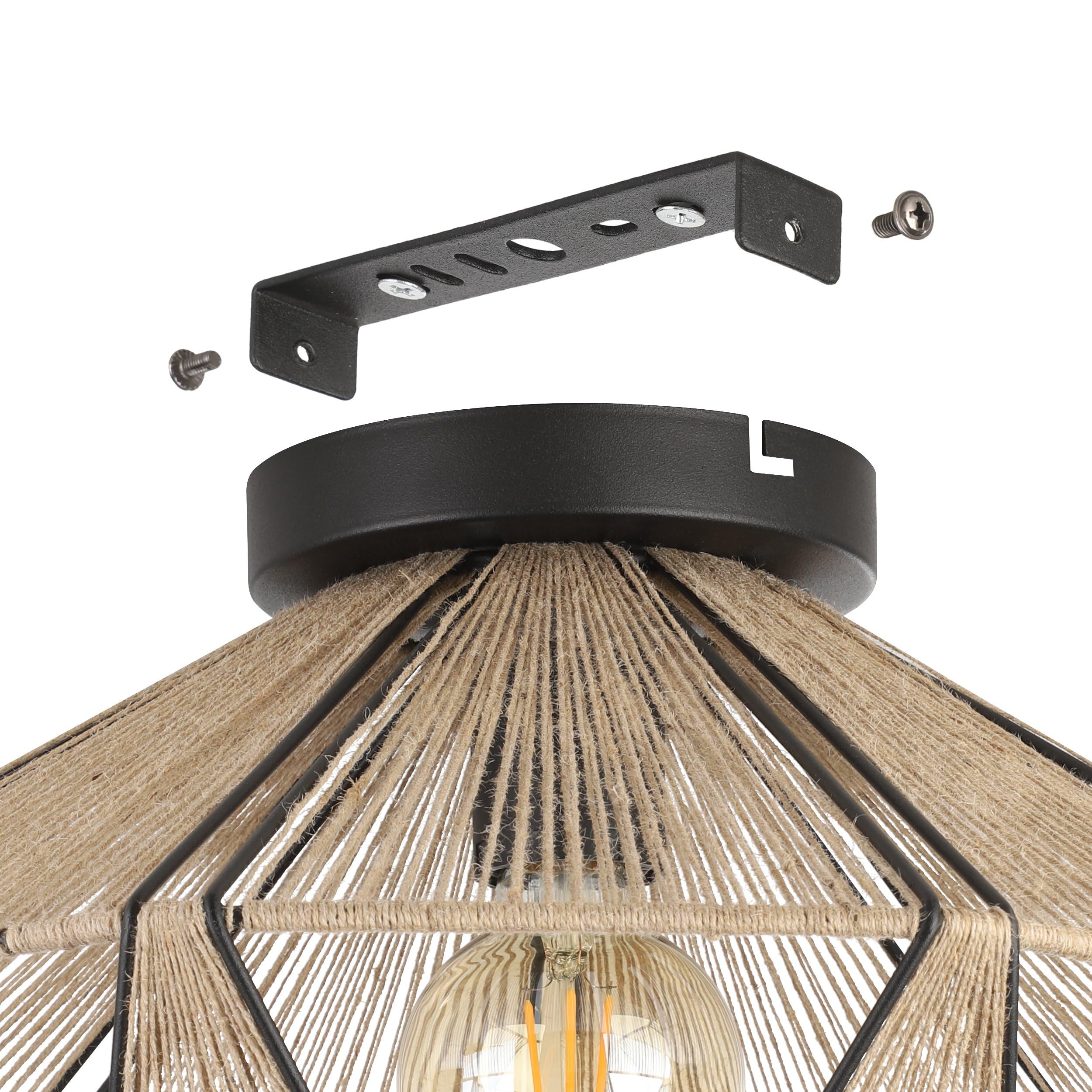 Eglo Luminaire plafonnier Adwickle, lampe de plafond naturelle au design | vintage, lampe de salon en tissu couleur nature et métal noir, douille E27