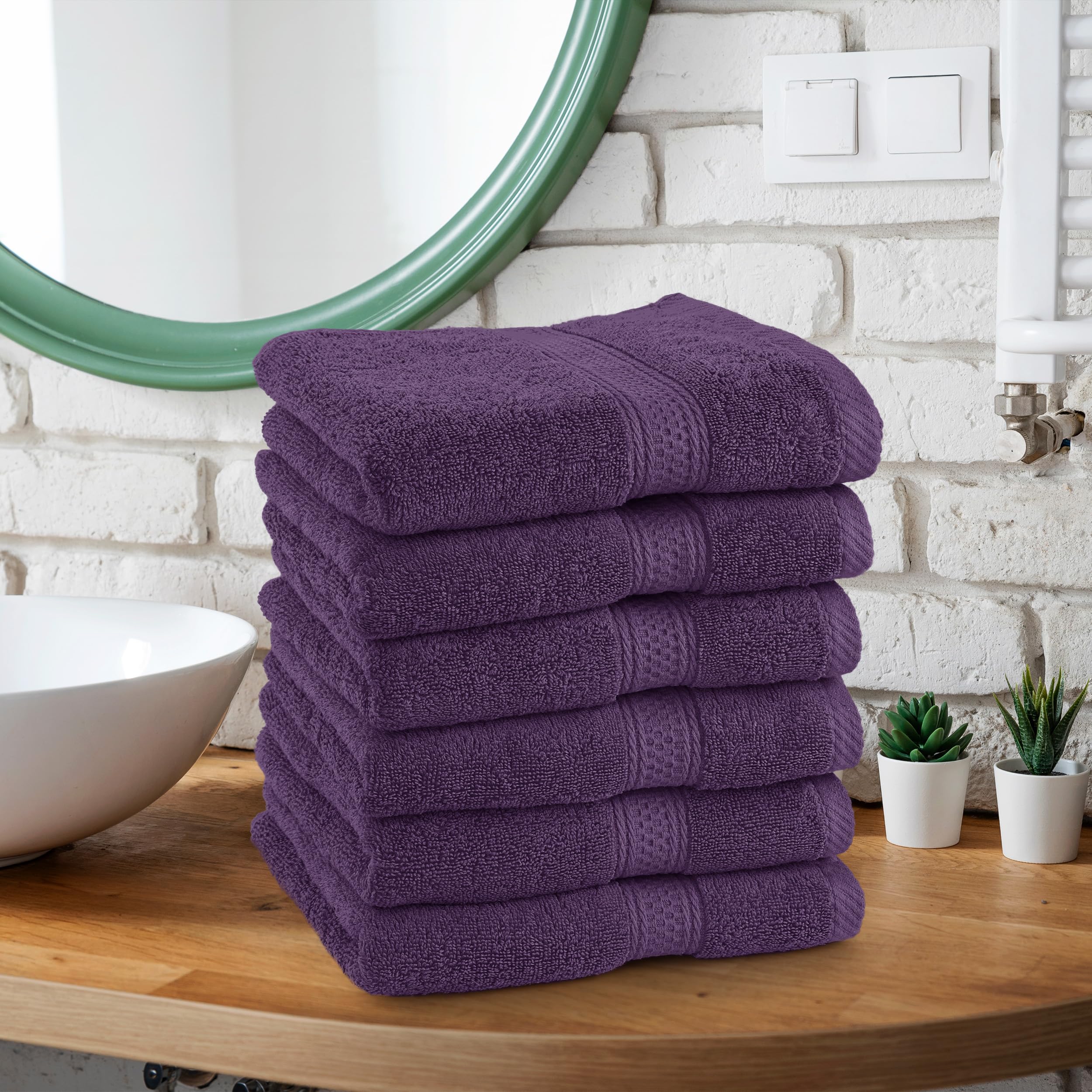 Utopia Towels - Set di 6 (50 x 100 cm), Asciugamani Mani, Asciugamani Per Le Mani, Altamente Assorbenti Con Gancio, 100% Cotone (Prugna)