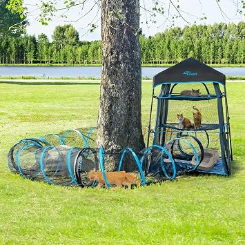 X-Large Catio Outdoor Cat Enclosure,3 Tier Cat Tower Tent Weatherproof & Sunproof with Waterproof Floor & 3 Doors, Foladable and Portable for Patio, Deck,Camping, Indoor & OutdoorPatented+3 Tu