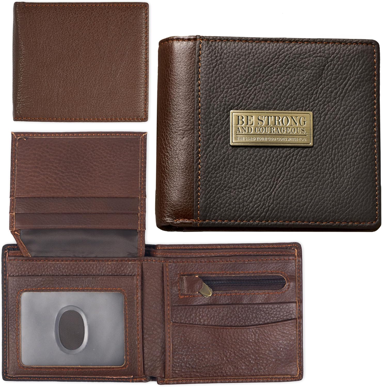 Christian Art Gifts Genuine Full Grain Leather RFID Blocking Scripture Wallets for Men, Bifold & Trifold Designs, Many Slots for Credit Cards, ID, Cash, Photos, Emblems or Debossed, Multiple Colors