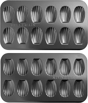 Bellemain Madeleine Pan | 12-Well Madeleine Mold Makes 12 Madeleine Cookies | Nonstick Tea Cake Pan for Madeleines, Cakelet Pan | Warp-Resistant Carbon Steel Madeline Pans 2-Pack