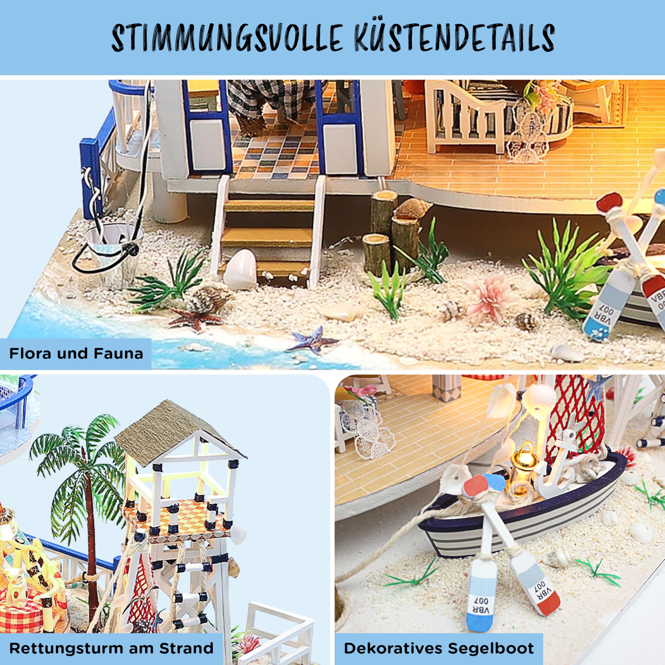 Crafts&Co® Miniatur Strandhaus | DIY Papiermodell | Detailliertes Bastelprojekt für Anfänger | 398 Teile | Bastelspaß für Jung und Alt | Mehrfarbig