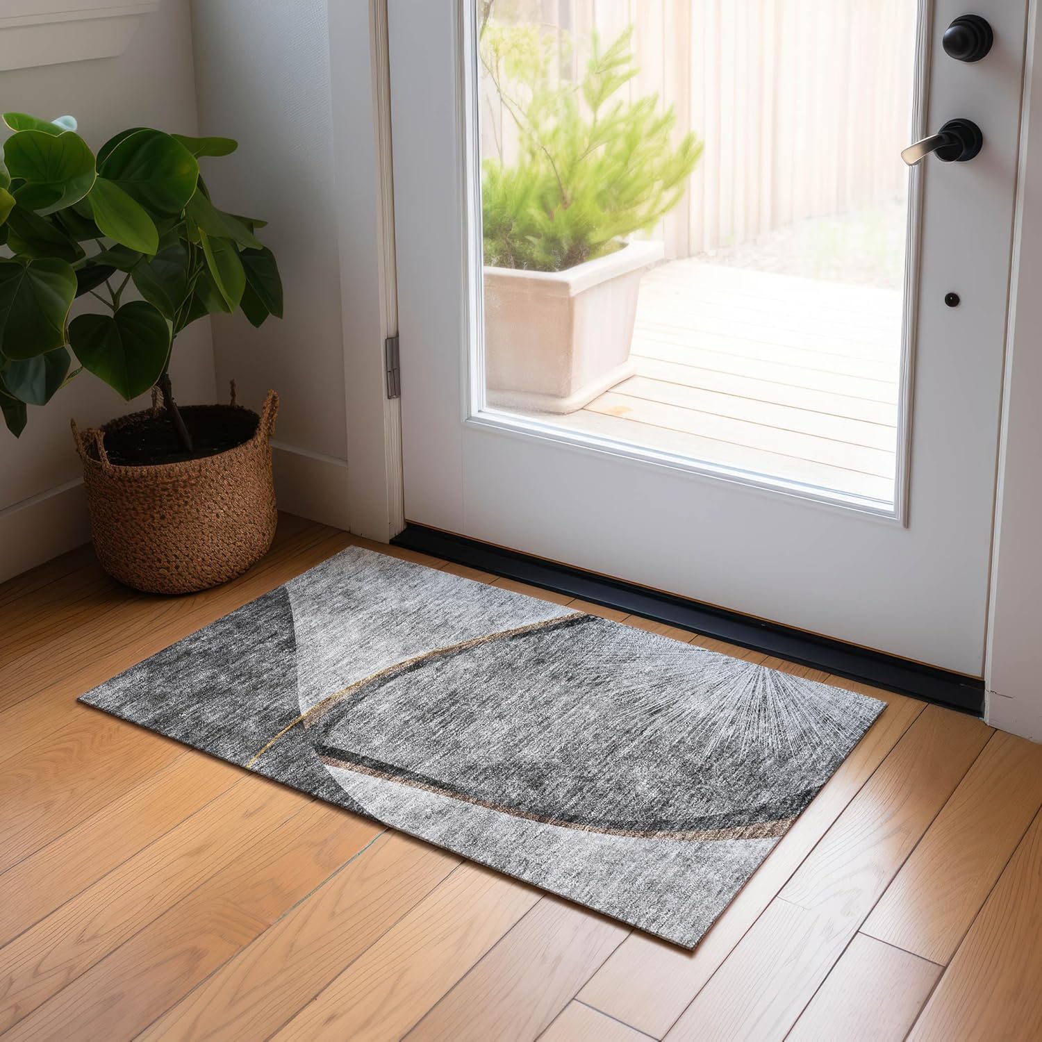 Addison Rugs Chantille ACN701 Gray 1'8" x 2'6" Indoor Outdoor Area Rug, Easy Clean, Machine Washable, Non Shedding, Bedroom, Entry, Living Room, Dining Room, Kitchen, Patio Rug
