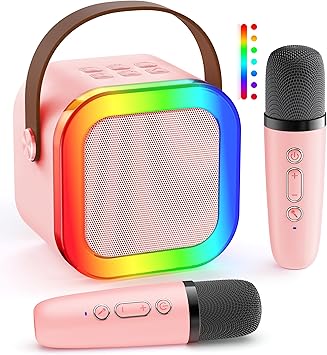Mini Karaoke Machine Portable Bluetooth Karaoke Speaker with 2 Wireless Microphones for Family Home Party -Singing Speaker System - Stage-subwoofers P-Ink
