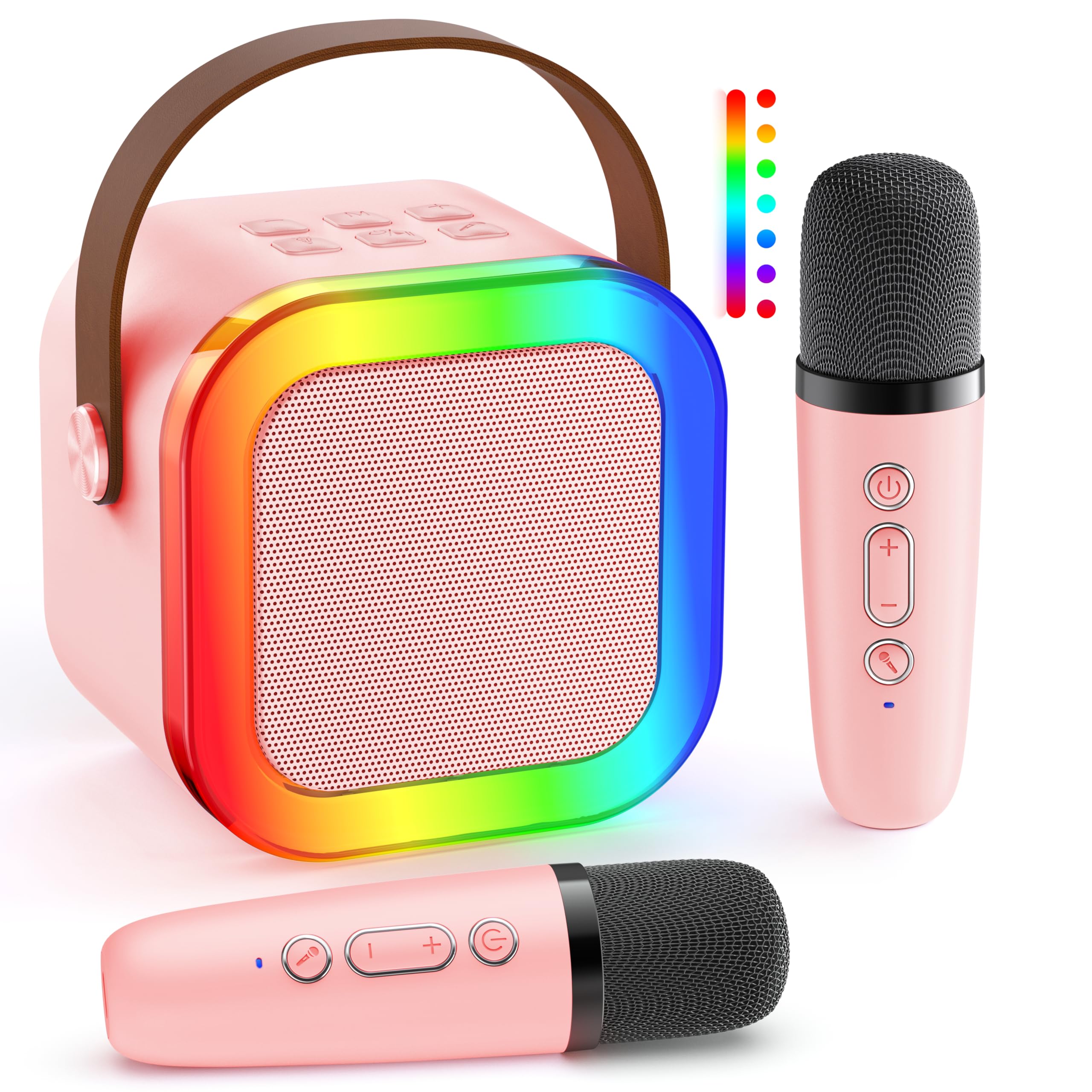 Mini Karaoke Machine: Portable Bluetooth Karaoke Speaker with 2 Wireless Microphones for Family Home Party -Singing Speaker System - Stage-subwoofers (P-Ink)