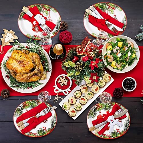 Miniatura 6 de 100 platos desechables de papel ovalados de Navidad a granel de 10 x 12.5 pulgadas, plato grande para cena, plato de papel de Navidad para