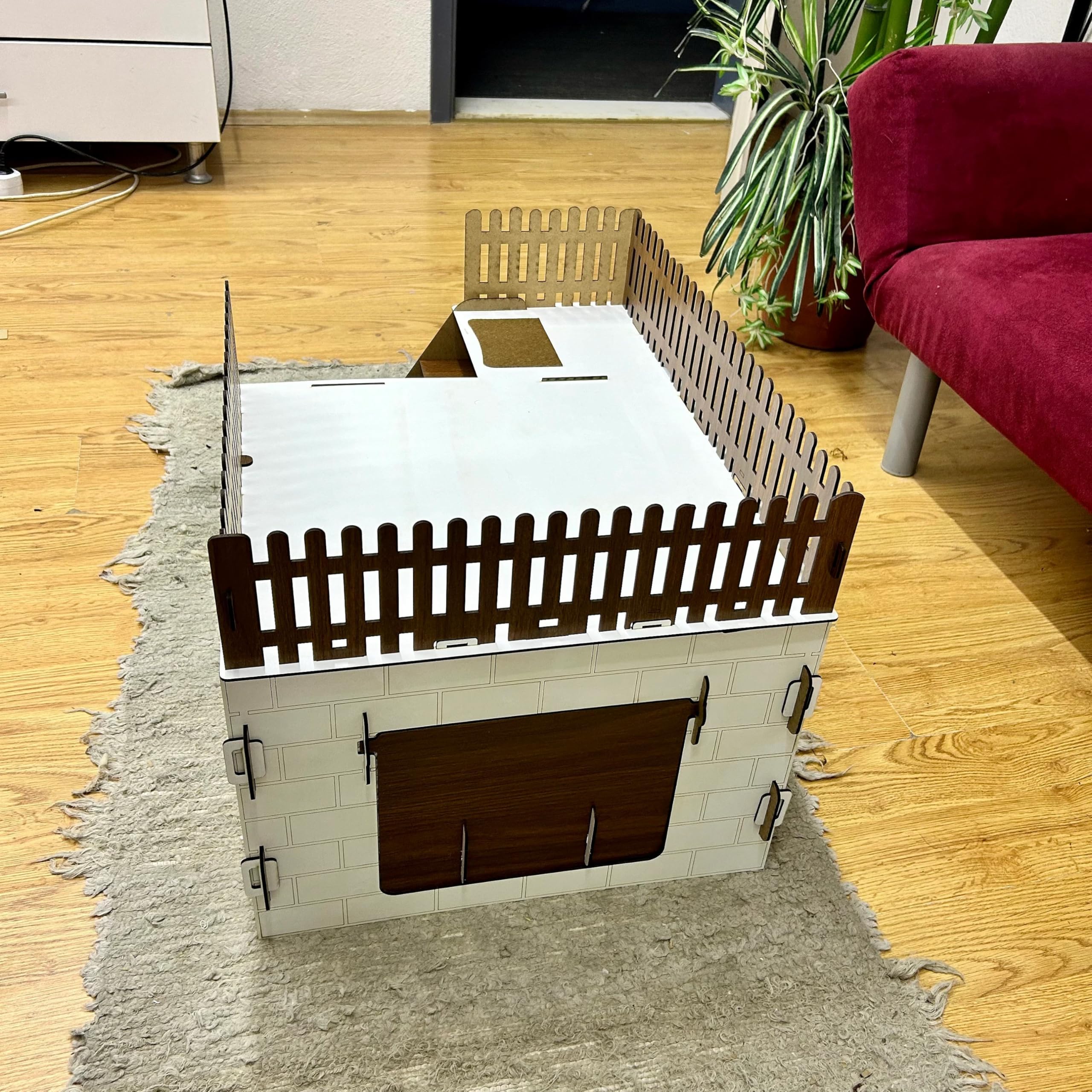 TERAS Kaninchenhaus aus Holz – Hasenhaus mit großer Terrasse & schwingender Tür – Kaninchenmöbel für 1–2 Kaninchen oder Chinchillas – Natürliches & sicheres Design (Eiche-Schwarz, N)