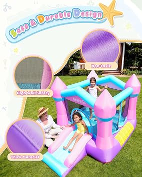 AirMyFun Pink Inflatable Toddler Bounce House with Blower, Indoor/Outdoor Jumping Castle for Kids 3-8, Inflatable Bouncy House with Slide, 82011B