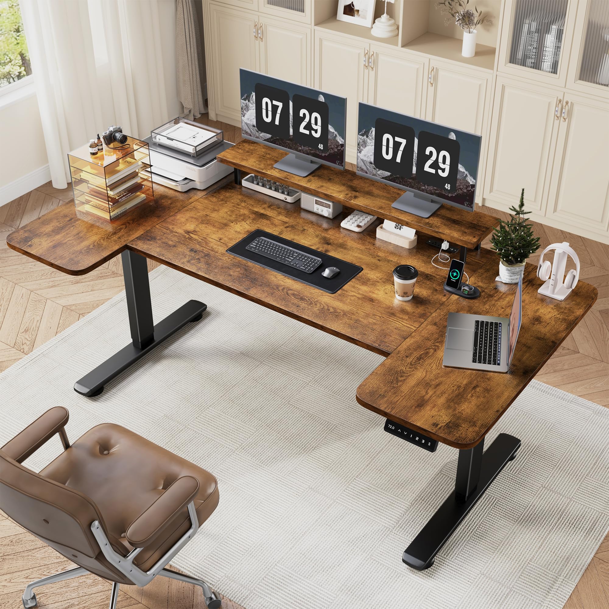 EnHomee 71 Inch Standing Desk Adjustable Electric with Monitor Stand Computer Desk with Power Strip Memory Height Home