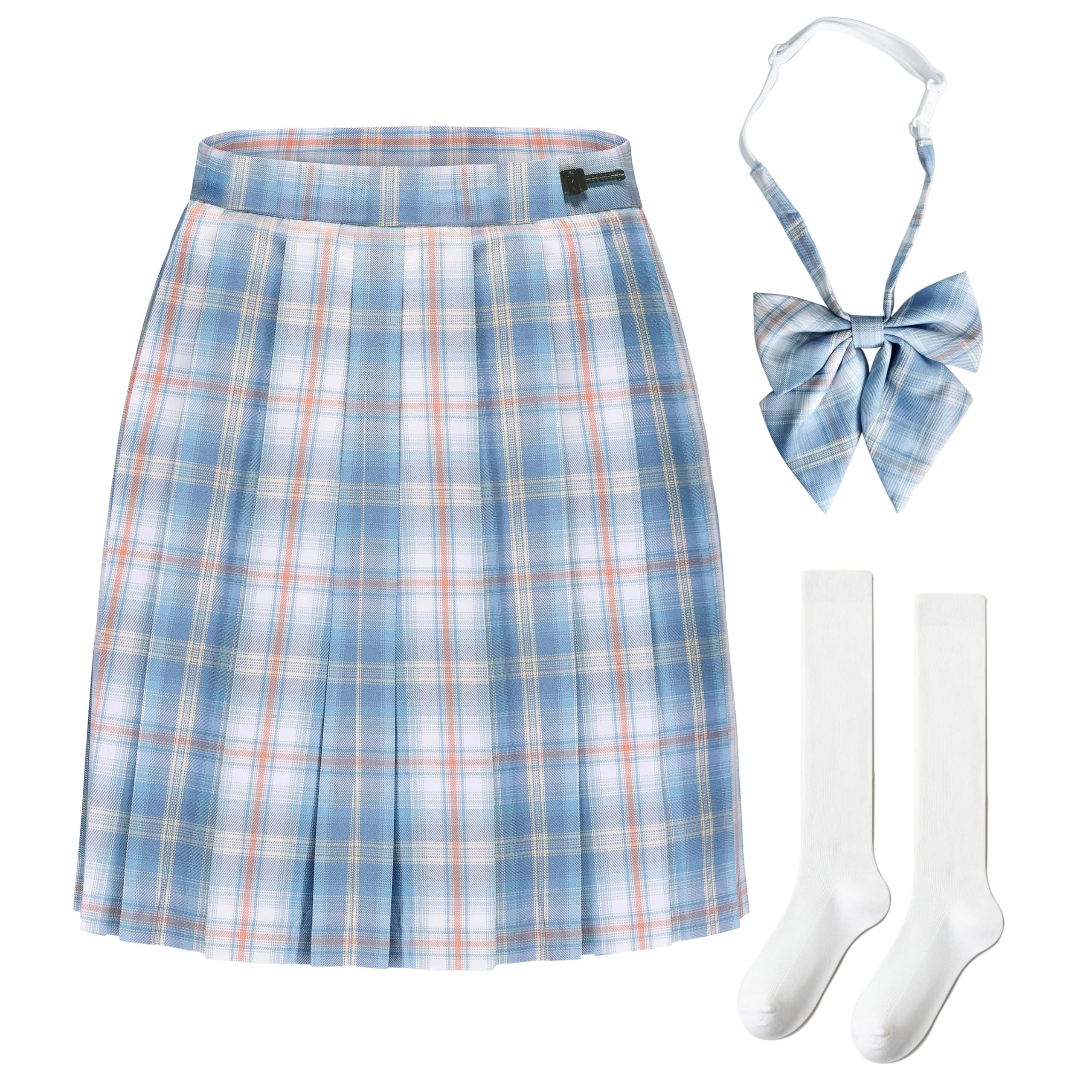 Chillpaper Women Teengirls Short Plaid Pleated Skirts with Bowtie Japanese Uniform Mini Skirt Anime Outfit Cute Kawaii