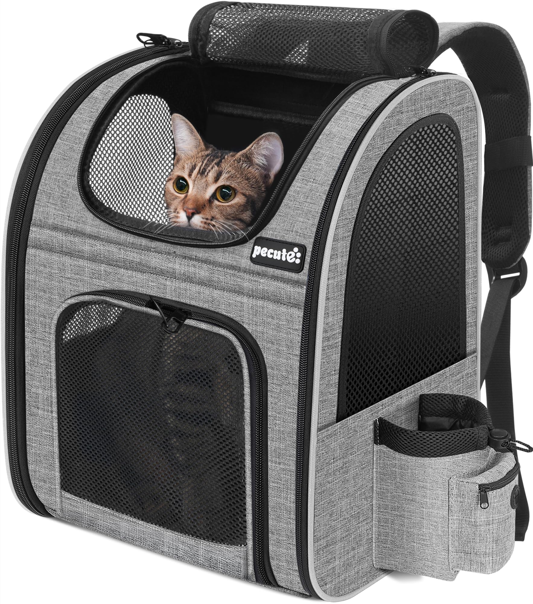 Pecute Zaino per cani Gatti Trasportino, Zaino portatile traspirante con Tasche Frontali con Apertura in Rete, Spazio Arioso Ideale per Trasportare Cuccioli di Cani, Grigio