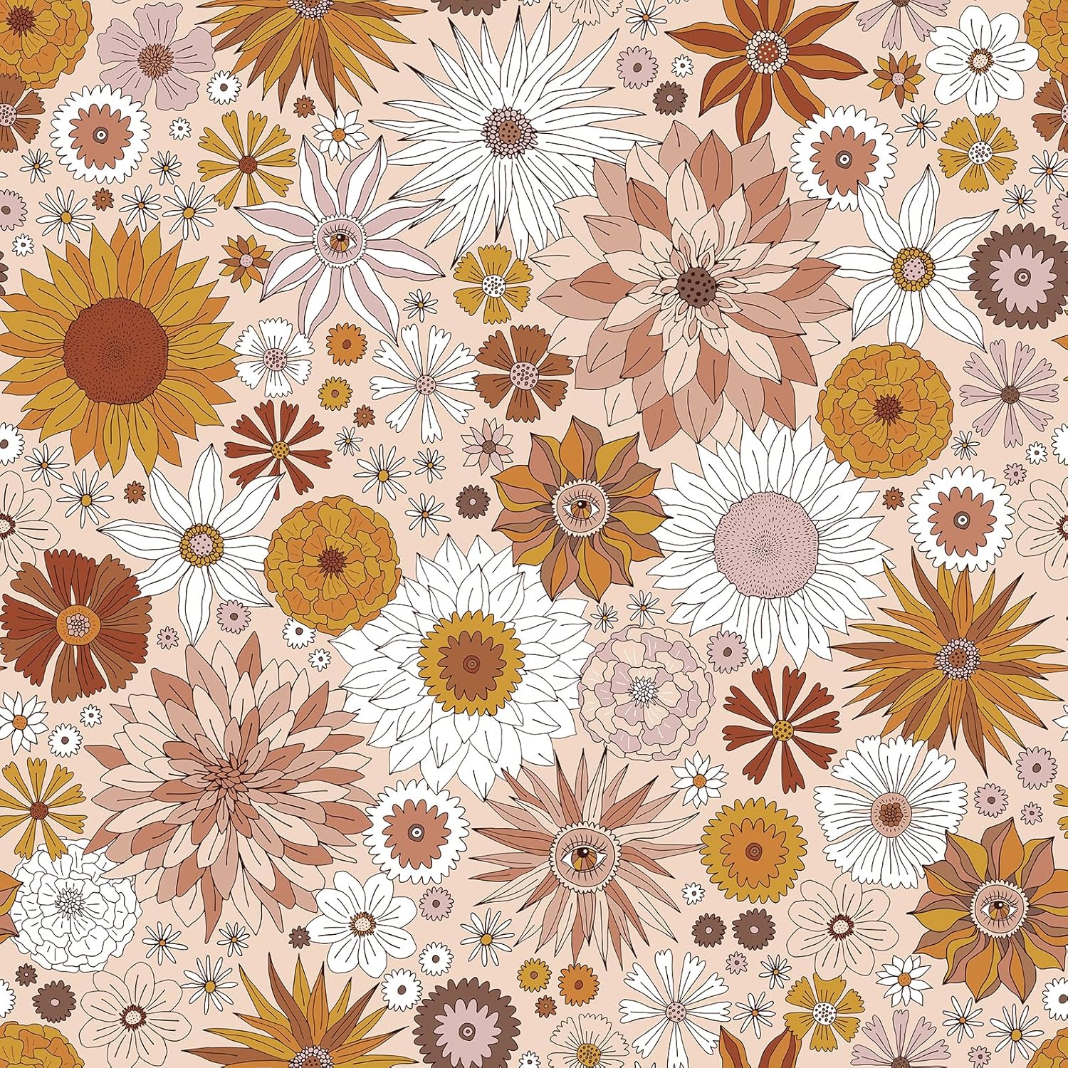 Livelynine 17.5x276 Retro Floral Peel and Stick Wallpaper Orange Pink Yellow Flower Mid Century Bathroom Wall Paper Waterproof Vintage Floral Contact Paper for Cabinets Self Adhesive Drawer Liner
