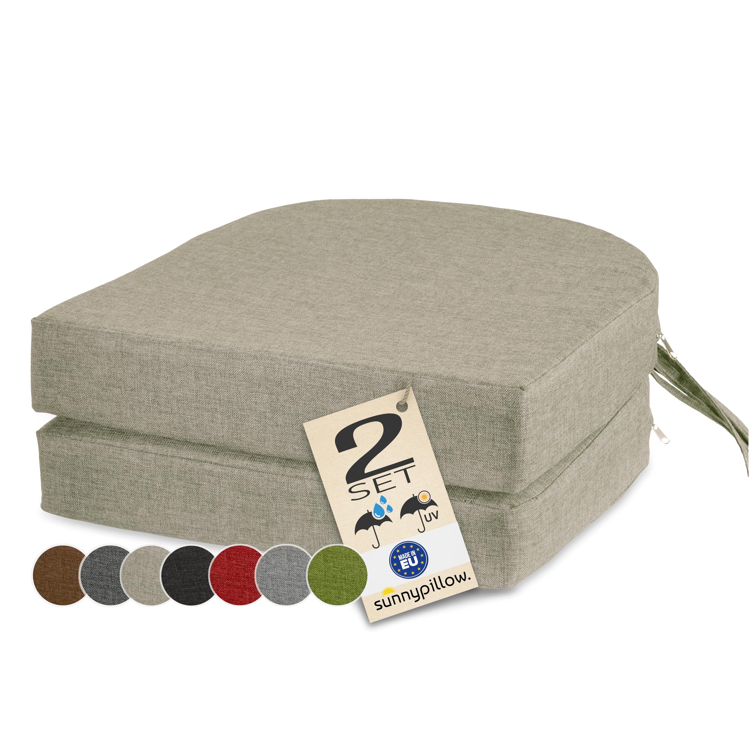 sunnypillow Set di 2 Cuscini per Sedia 40 x 40 x 7 cm - Impermeabili e Resistenti ai Raggi UV - Imbottitura per Sedie/Panche - Cuscini da Seduta per Casa e Giardino - per Interni ed Esterni - Cremoso