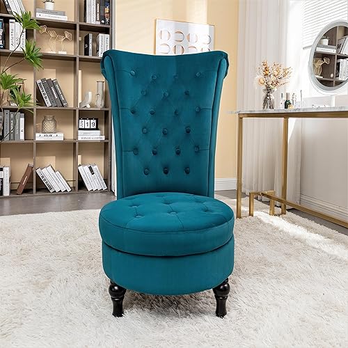 Container Furniture - Silla decorativa de terciopelo con respaldo alto para tocador con almacenamiento y tapicería de lujo, diseño retro y uso