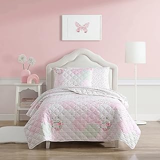 Laura Ashley- Full Quilt Set, Reversible Kids Bedding with Matching Sham(s), Ideal for Toddler Bedding Set (Ellyn Pink, Full)
