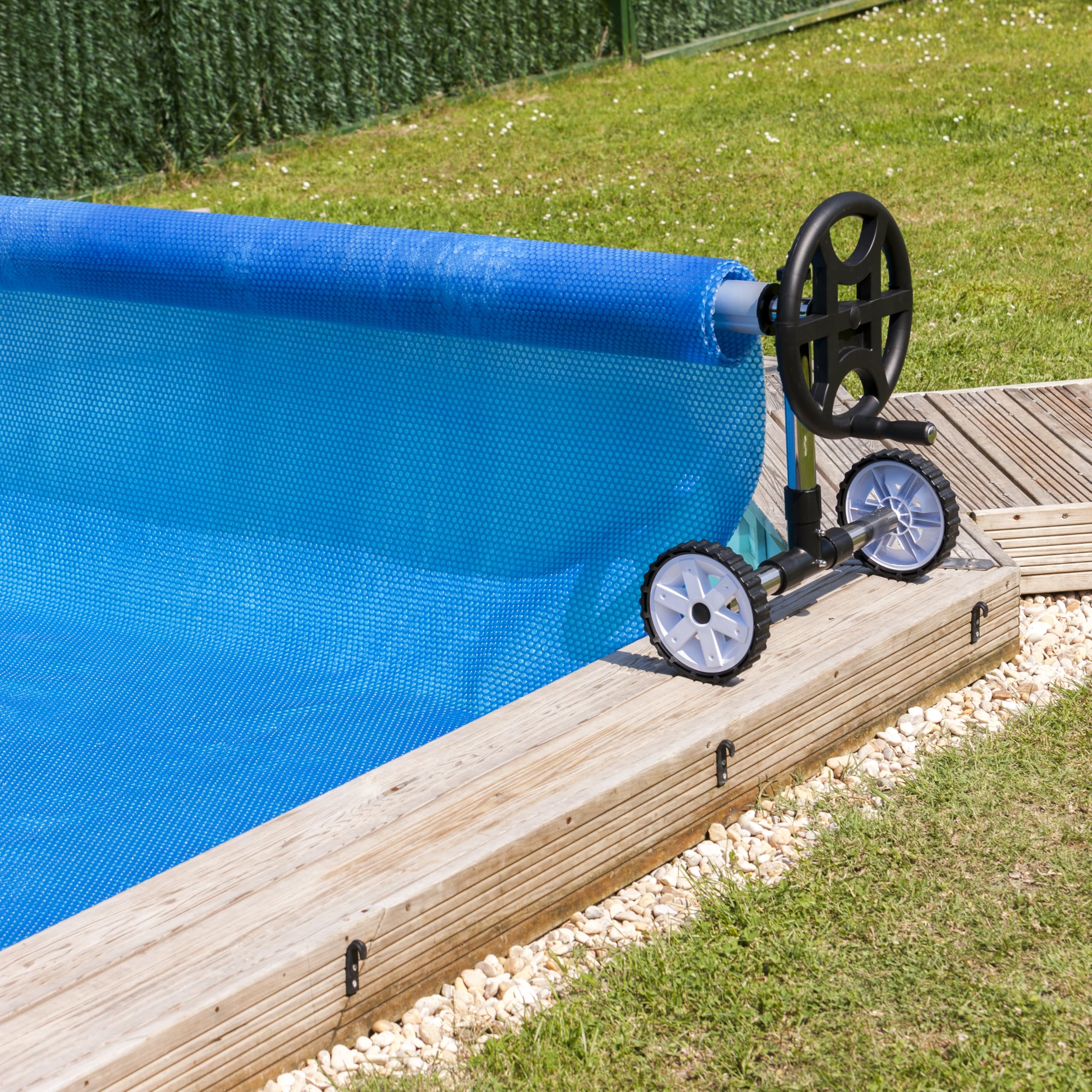 Gre 90171 - Enrollador Telescópico para Piscinas Enterradas - Ancho Máximo 5,50 m, Aluminio Anodizado y Ruedas Giratorias.