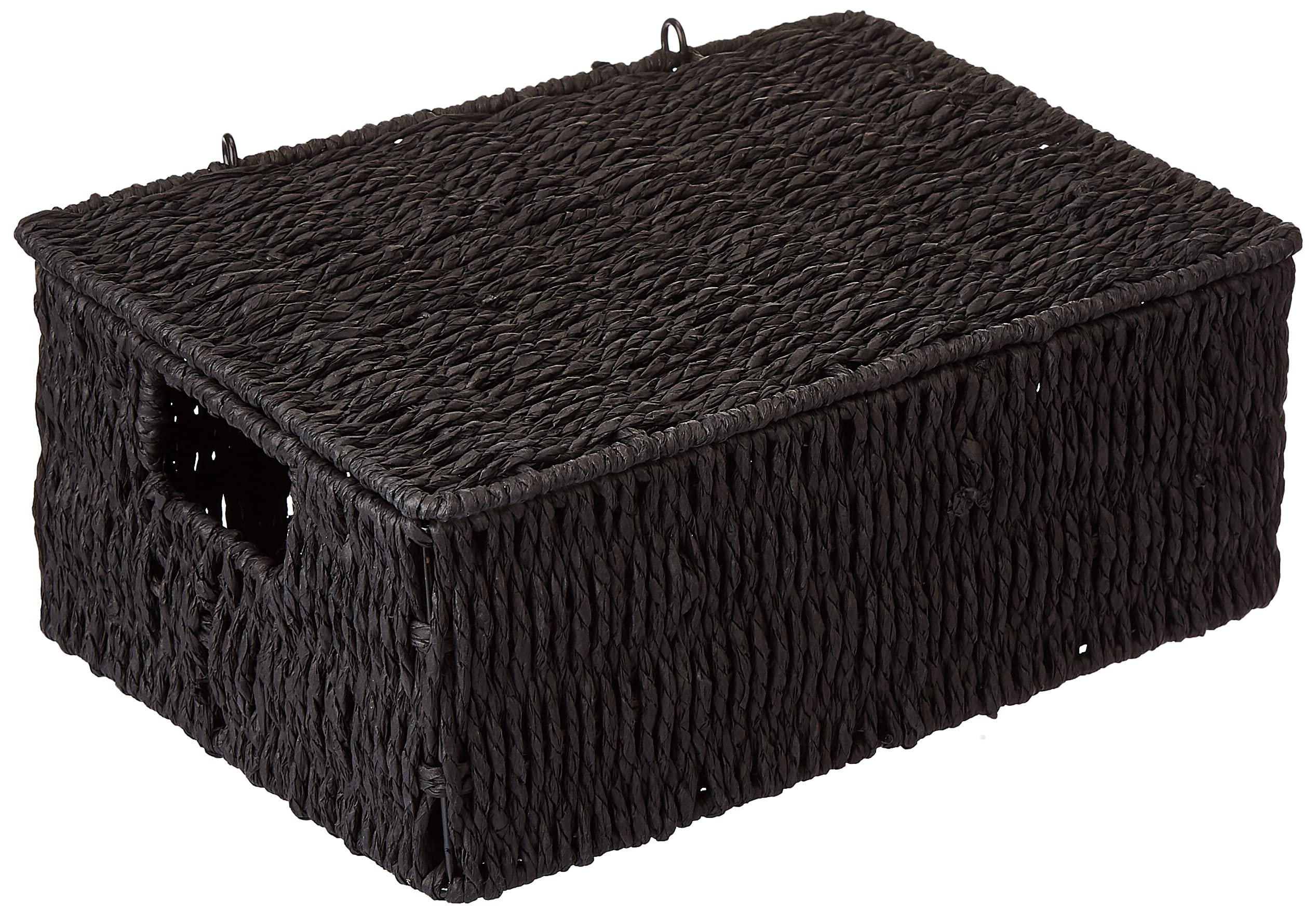 Woodluv Black Storage Boxes With Lid, Storage Baskets Woven Storage Baskets For Shelves, Hamper Basket, Medium,