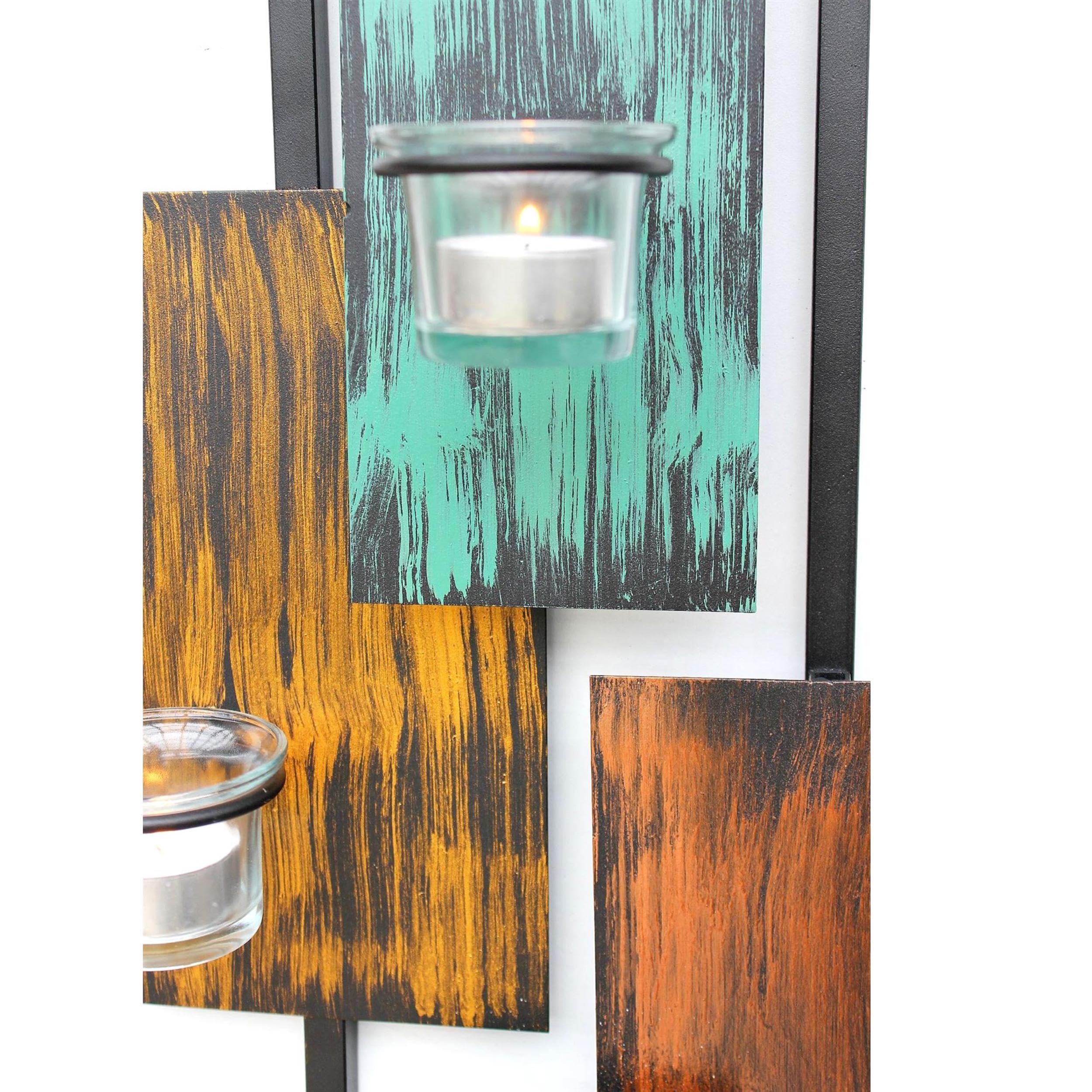 DanDiBo - Soporte para velas de té abstracto de metal para pared, negro, 61 cm, portavelas de pared