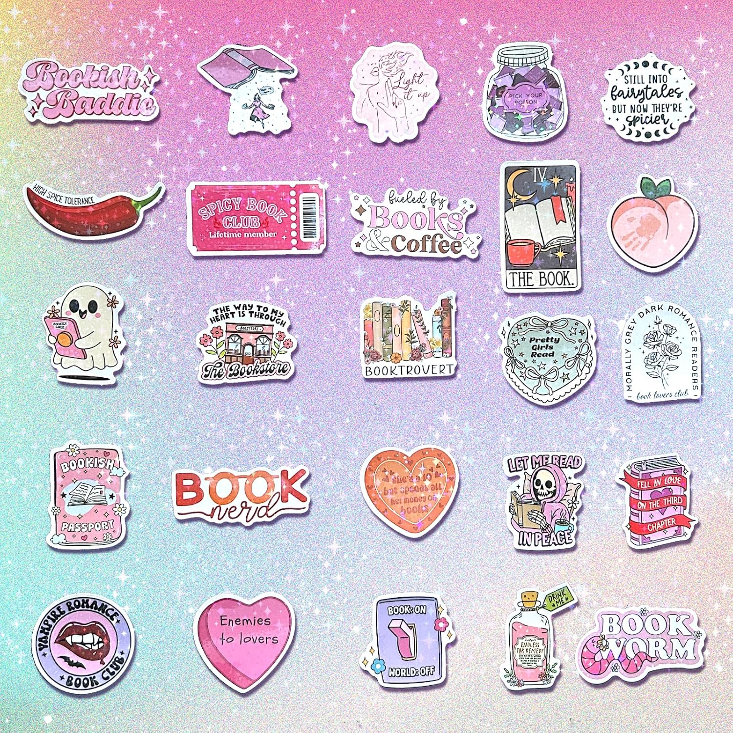 100 PCS Kindle Stickers,Holographic Romance Book Sticker for Adults,Kids Book Stickers Pack for Booktok Lovers Vinyl Decals Reading Gifts Laptop Ebook Readers IPAD Water Bottles Journal - Image 5