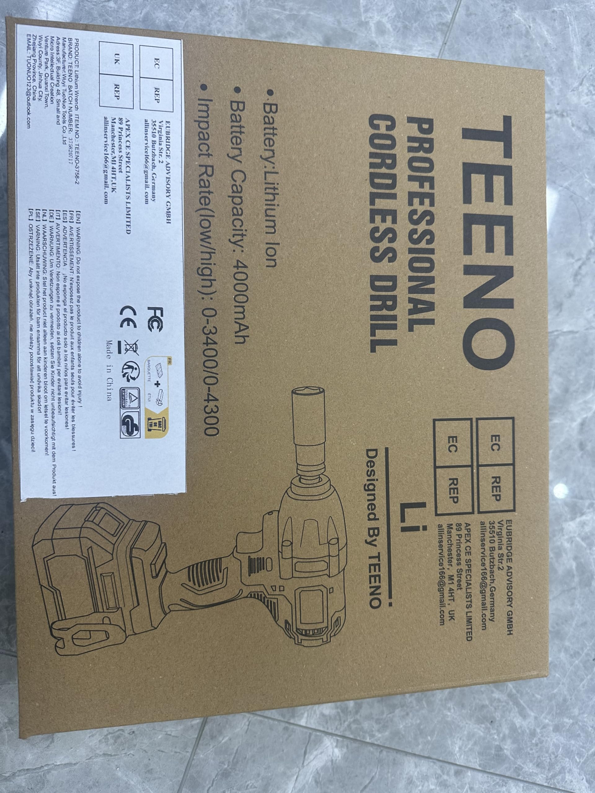 TEENO Chiave a impatto Brushless 1/2" 600Nm 20V 2x4000mAh Batterie, Avvitatore a urto 4 boccole (17/19/21/22mm), per automobile e uso domestico
