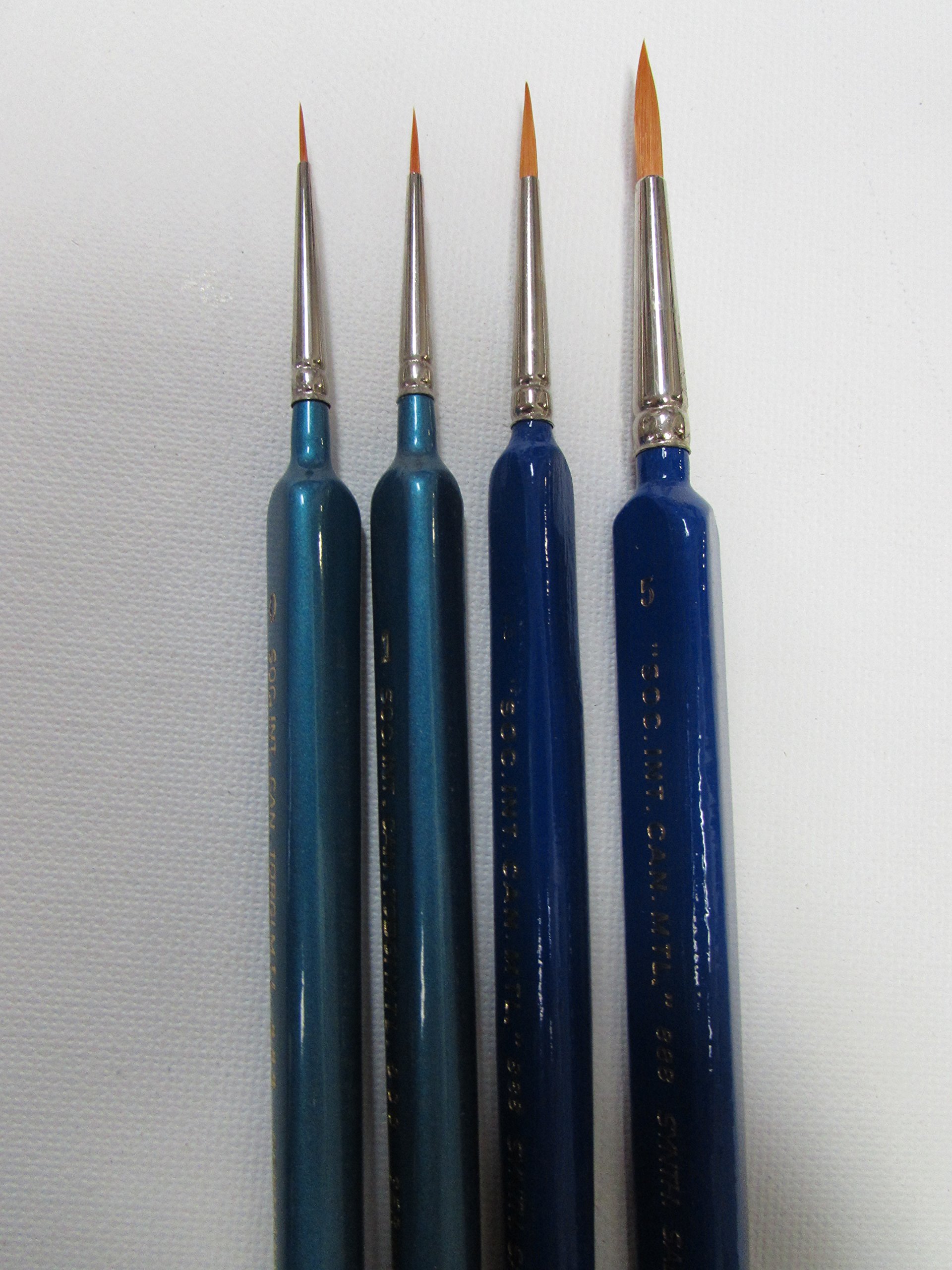 Set of 4pcs Artist Synthetic Golden Sable Round Detail Brushes Triangular Handle #0-1-3-5