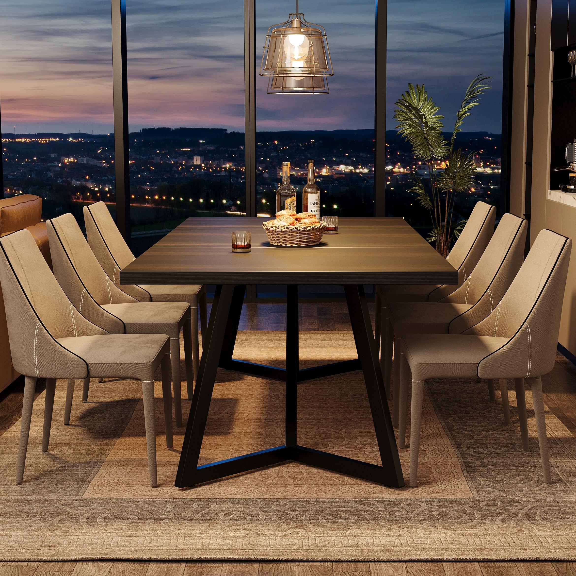 Tribesigns Tavolo da Pranzo Moderno Nero con Struttura in Metallo, Grande 180 cm per 4-6, Design Rettangolare per Cucina, Sala da Pranzo e Famiglia