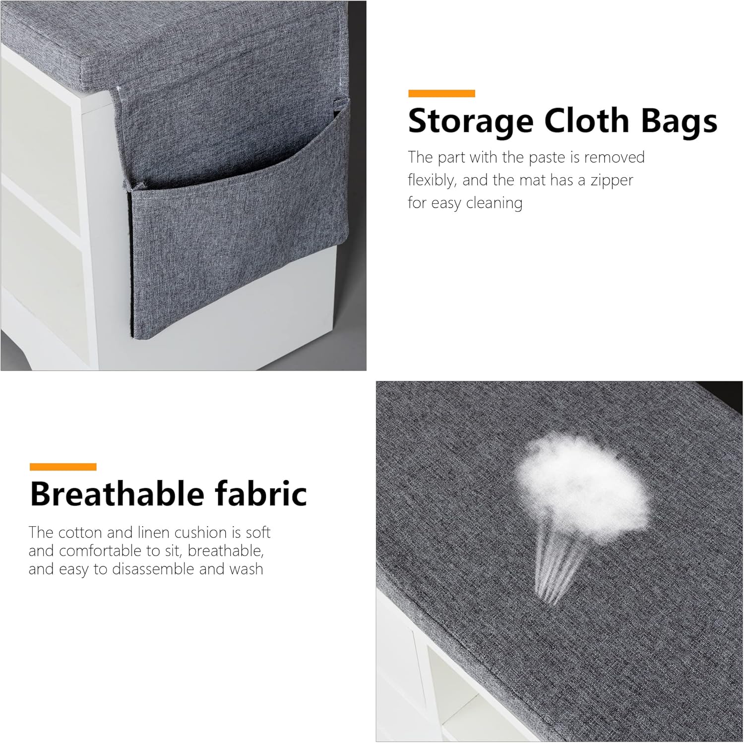 WelFurGeer Shoe Bench with Cushion, Entryway Bench with Storage, Shoe Bench Entryway with Storage, Shoe Rack with Bench White 2 Storage Drawers White + Grey