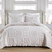 Vista 12 de MarCielo Juego de edredón de 3 piezas 100% algodón, tamaño extragrande, colcha ligera bordada, estilo granja T0