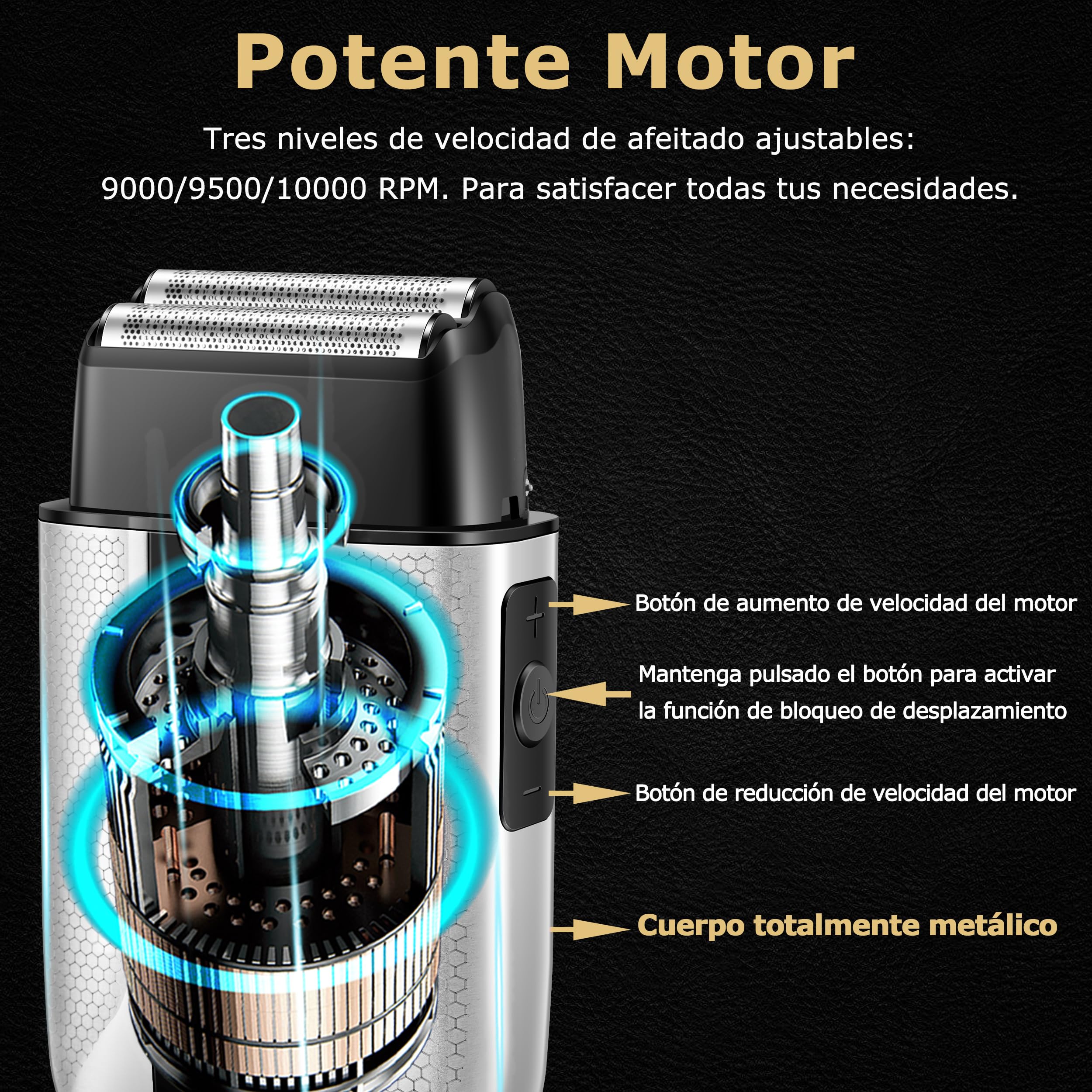 KEMEI T402 - Afeitadoras profesionales de aluminio para hombres, IPX7 impermeable para hombres con pantalla LED, doble afeitadora eléctrica con 3 velocidades ajustables y cubierta UV