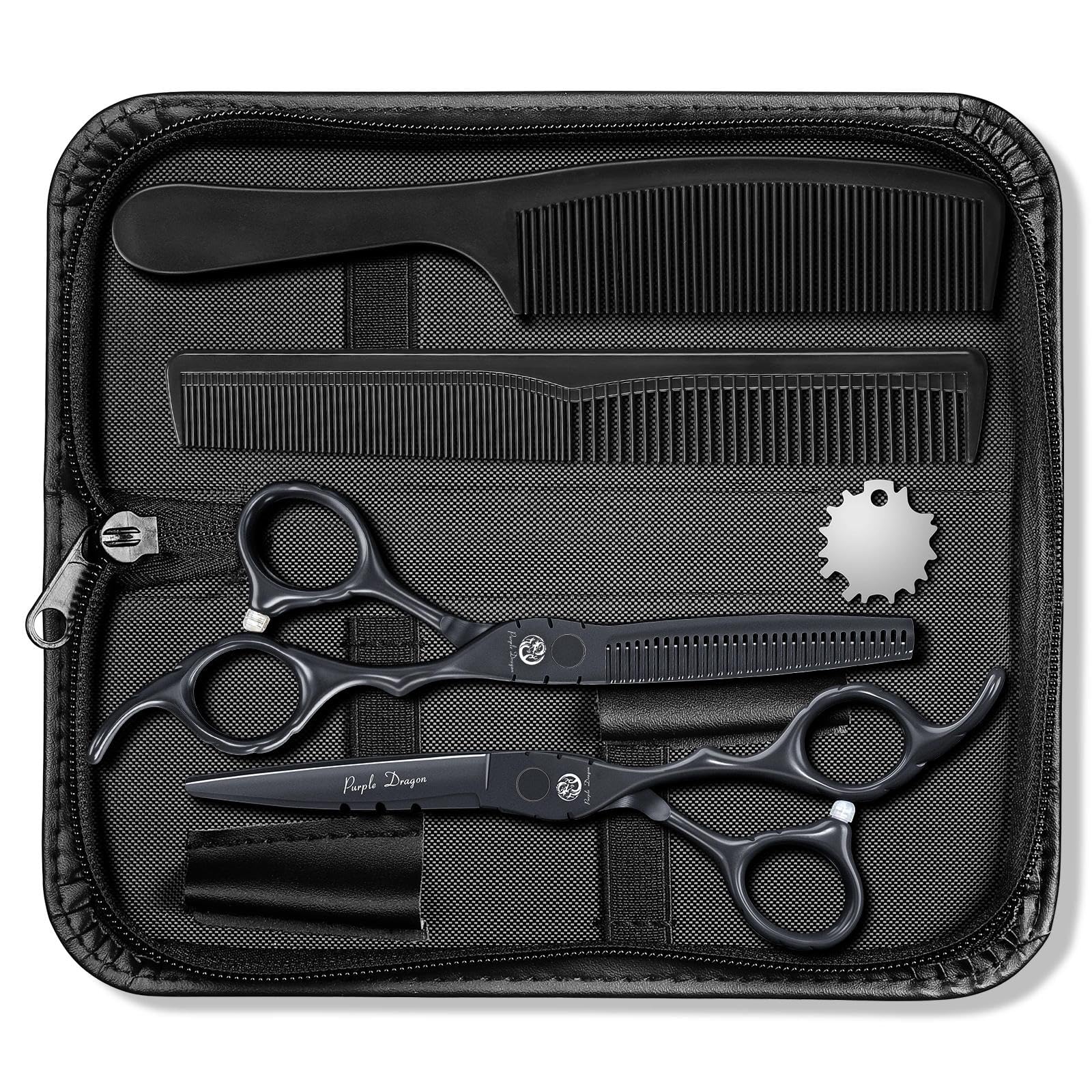Juego de tijeras de peluquería profesionales de 6 pulgadas Juego de tijeras de corte de pelo y de tijeras de adelgazamiento de color negro