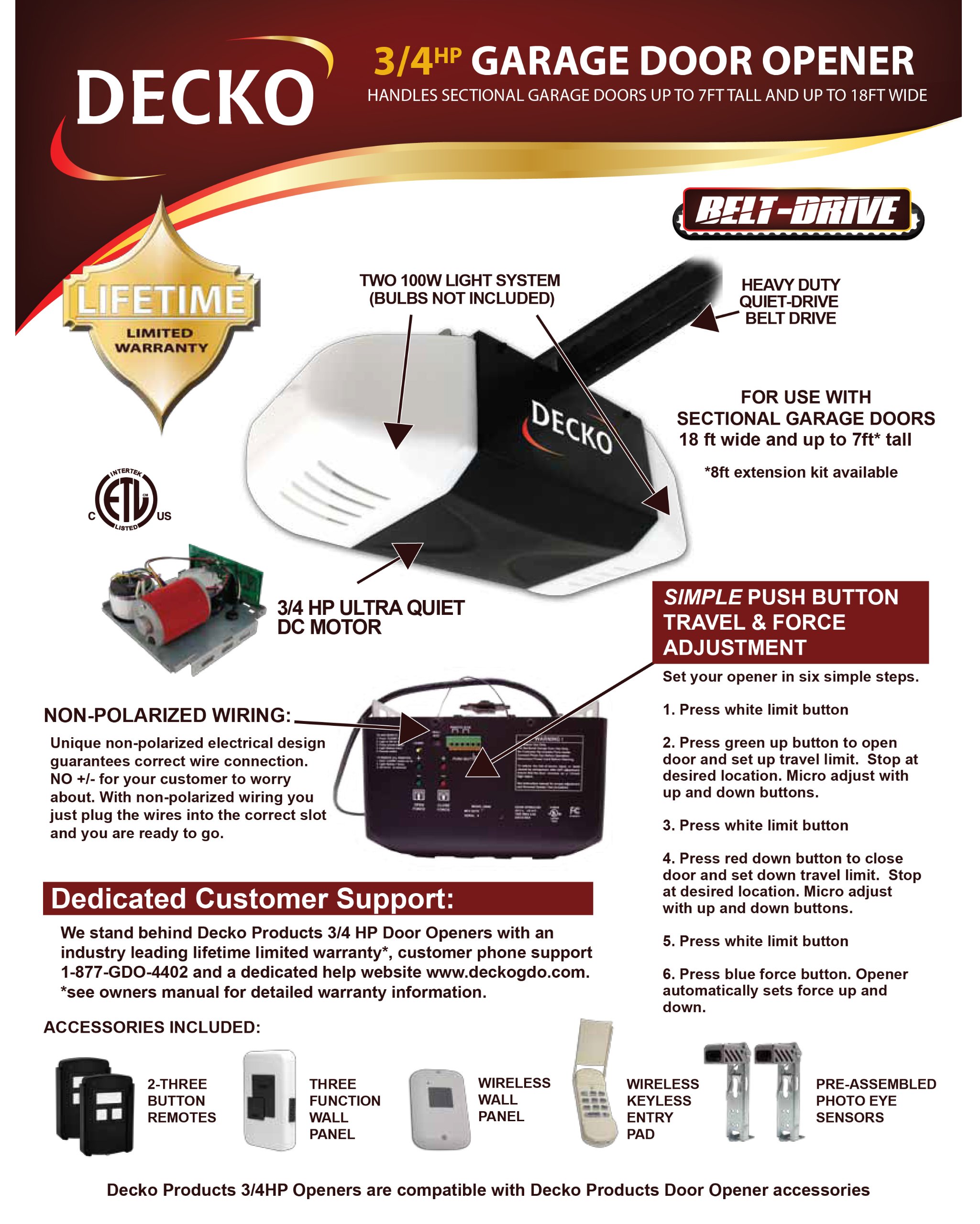 Decko 24503 3/4 Horse Power Heavy Duty Quiet Belt Drive