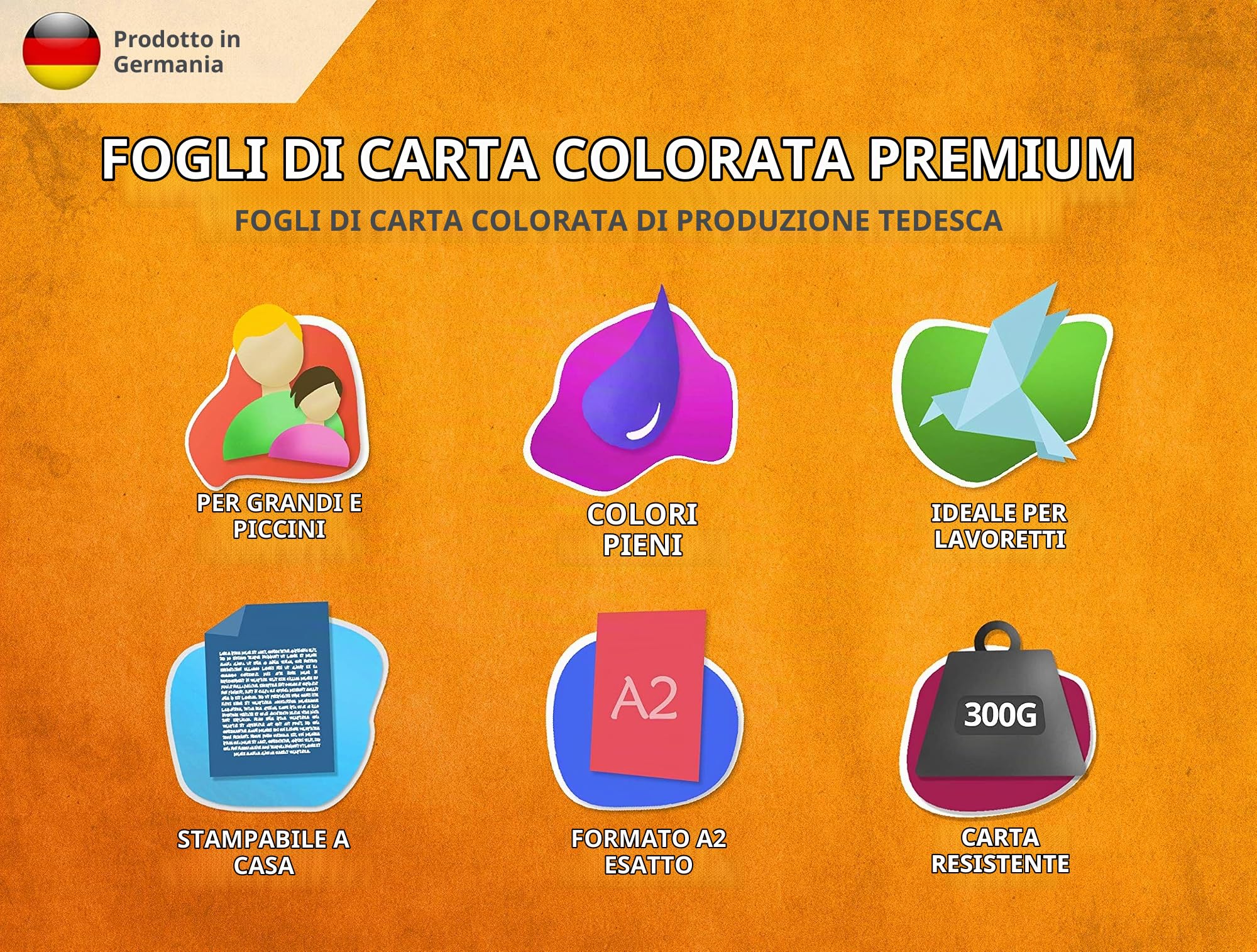 50 fogli di CARTA COLORATA DIN A2 - set di cartone fotografico 300 g/m² 10 colori - carta artigianale e fogli di cartone colorati, fogli per bambini e fai da te, regali, creatività, MADE IN GERMANY