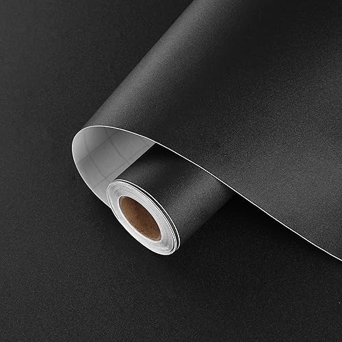 Papel adhesivo negro de 24 x 118 pulgadas, papel tapiz negro para despegar y pegar para paredes de dormitorio, color negro mate, autoadhesivo,