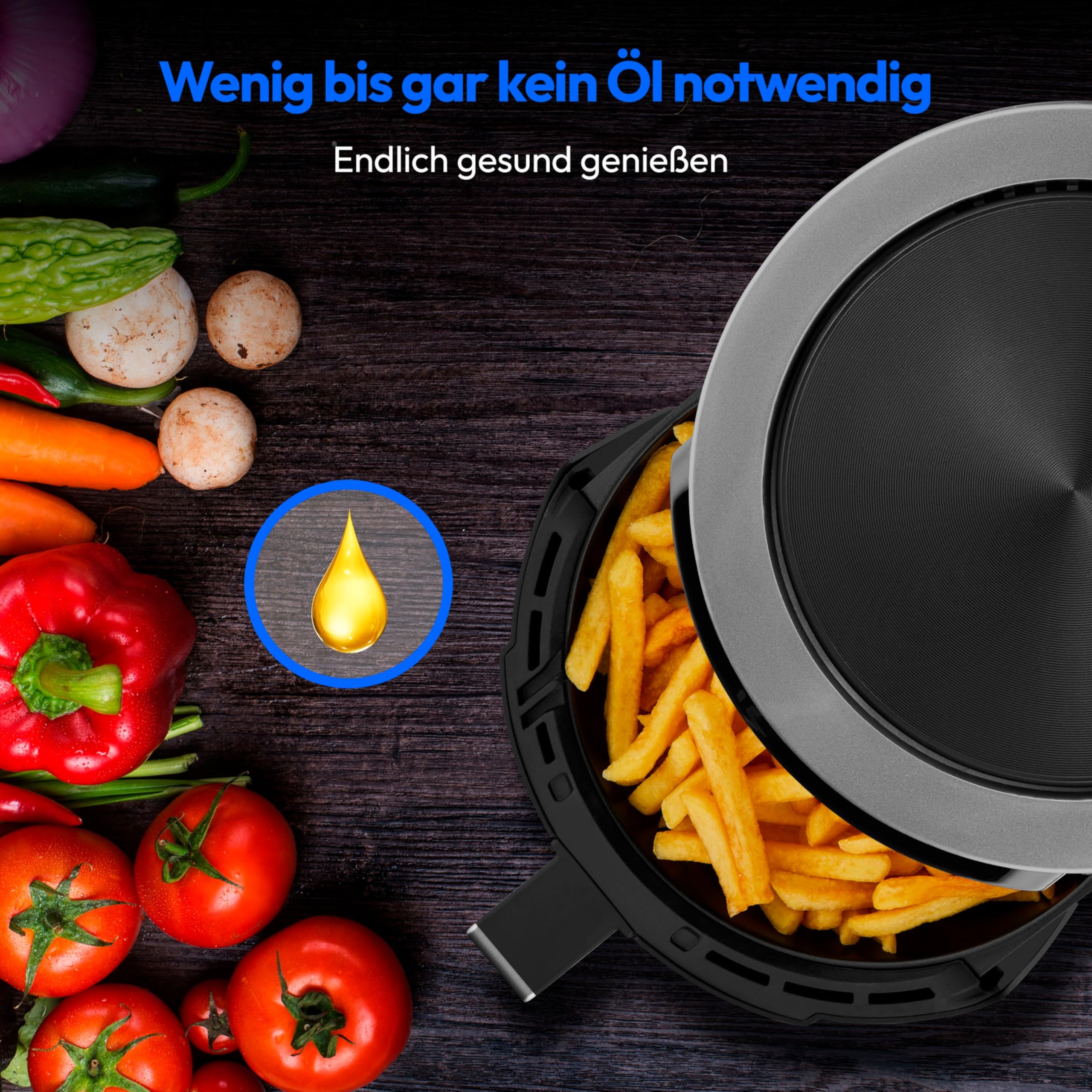 MEDION P40 L Heißluftfritteuse (4,7 Liter, Airfryer, 1500 Watt, einfache Bedienung, ölfreies Frittieren, 60 Min Timer, bis zu 200° C, Antihaft-Beschichtung, MD13030) schwarz
