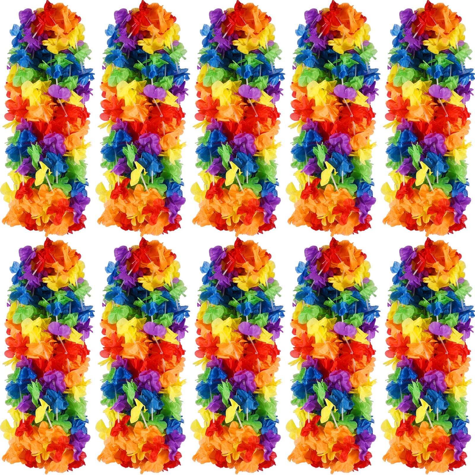 Hananona 100 Pcs Hawaii Leis Colorful Flower Garland Hawaiian Luau Party Flowers Neck Loop, Rainbow Artificial Flowers Luau Leis Necklaces for Hula Leis Dance LGBT Pride Party Favors (100, Rainbow)