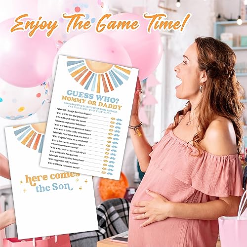 Miniatura 4 de Sunshine Guess Who Kit de juego para baby shower, retro Here Comes The Sun, 30 tarjetas de juego de relleno de doble cara para baby shower, recuerdo