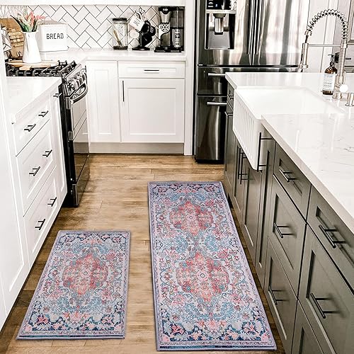 Miniatura 1 de SHUNLCD Juego de 2 alfombras bohemias de cocina, decoración bohemia de granja, absorbentes, antideslizantes, para el suelo, hogar, interior,