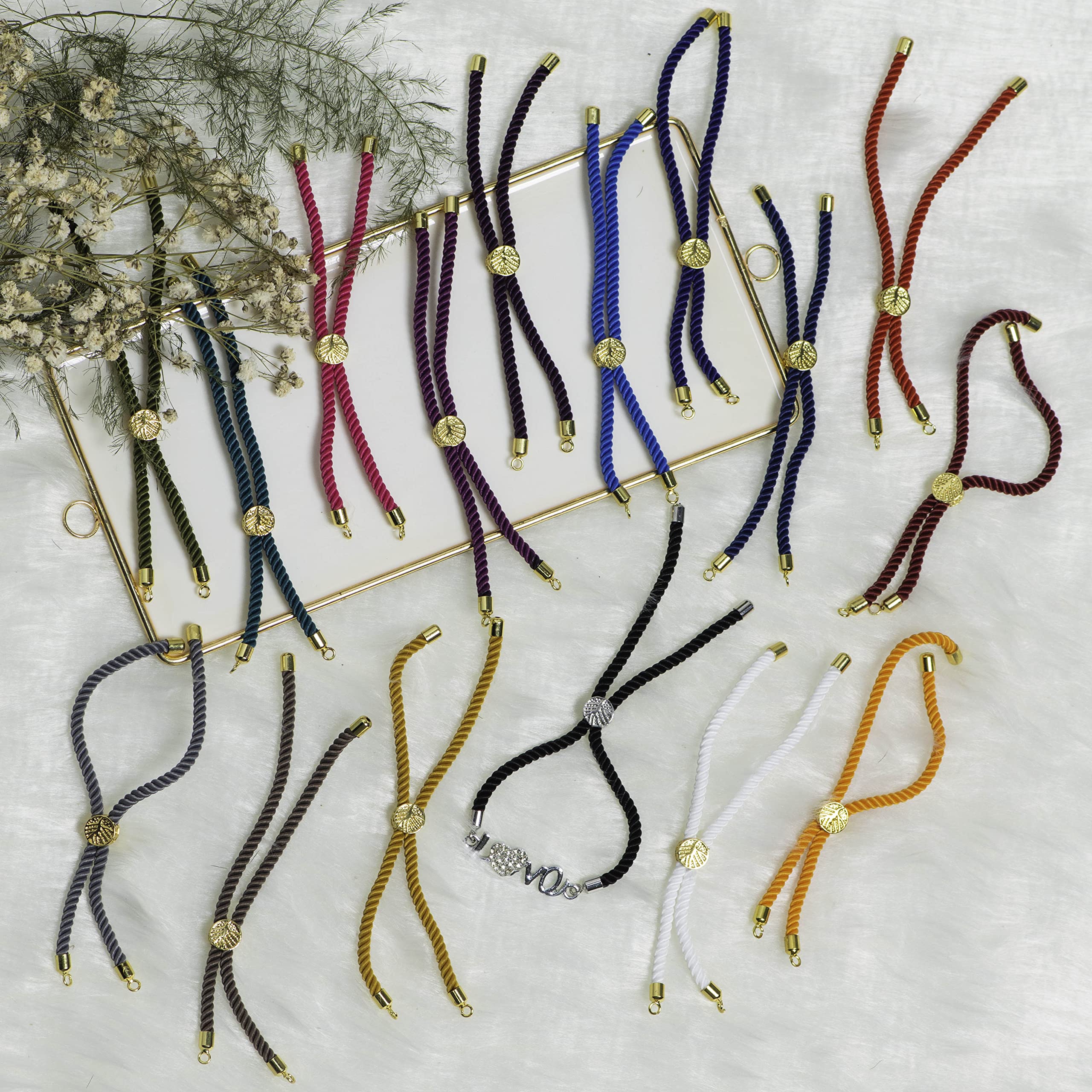 SATRA TRADERS Adjustable Nylon Slider Bracelet Making 9�� Inch(23cm) Twisted Cord Bracelet Makings with Environmental Brass Findings for Jewelry Making | 5pcs | Black Gunmetal