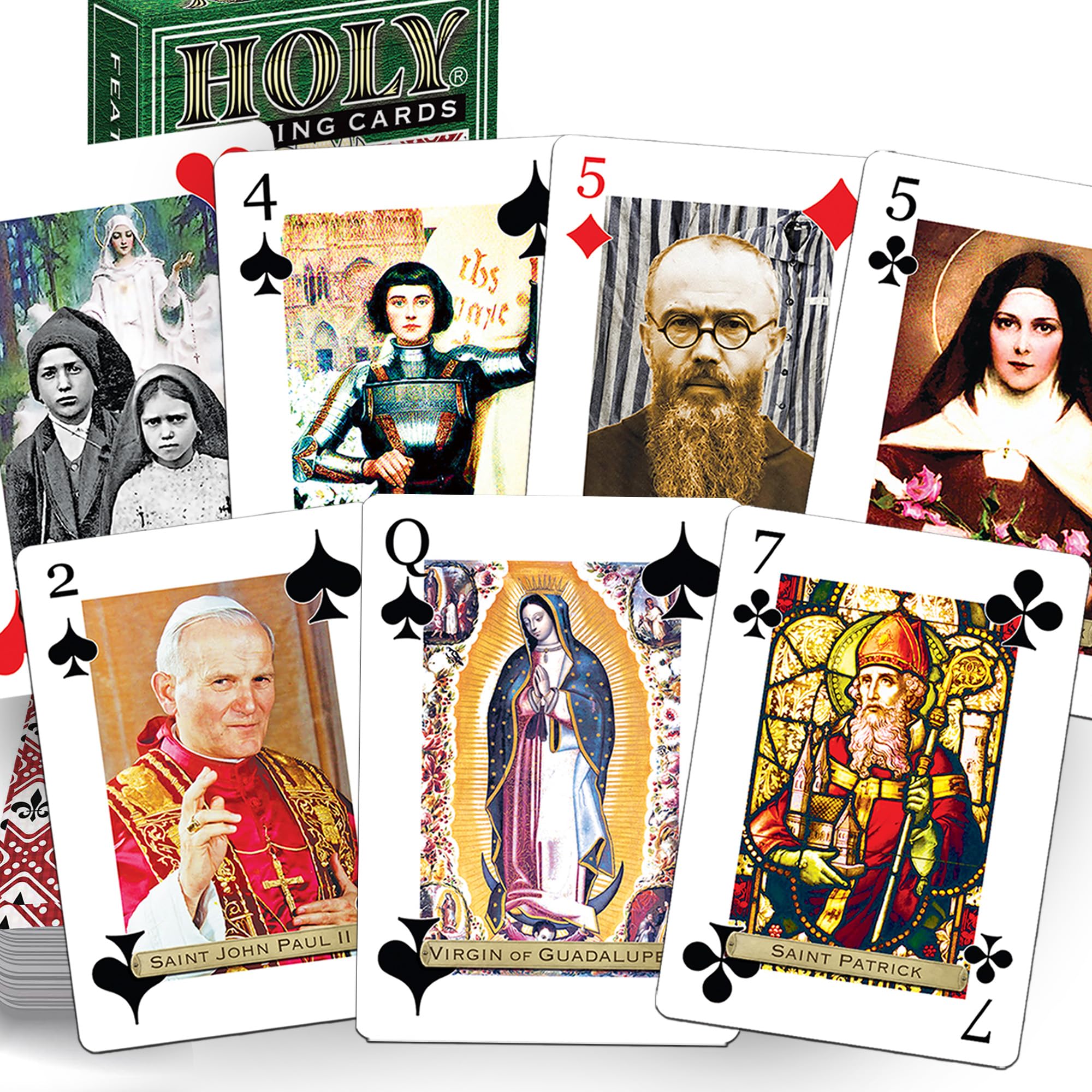 Holy Playing Cards Saints Edition - Catholic Religious Poker Deck with 55 Cards, QR Saint Bios, Holy Spirit Wilds - Faith Family Game & Gift