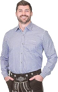German Blue Plaid Lederhosen Longsleeve/Shortsleeve Button Down Shirt